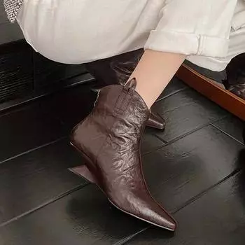 Женские ботинки челси с острым носком, зимние дизайнерские туфли на среднем каблуке, новые трендовые туфли-лодочки для женщин, для ходьбы, Zapatos 35 темно-коричневого