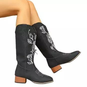 Женские ботинки челси с принтом до середины голени, новые гладиаторские туфли на среднем каблуке, модные зимние толстые мотоциклетные ботинки, прогулочные туфли-лодочки Botas 36