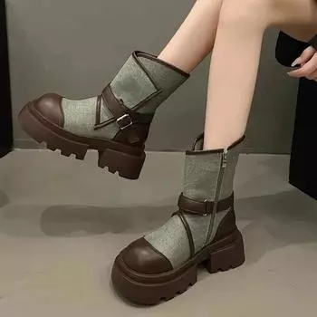 Женские ботинки челси с пряжкой на ремне, модные осенне-зимние новые мотоциклетные ботинки, толстая основа, увеличивающая рост, женская ковбойская обувь 35