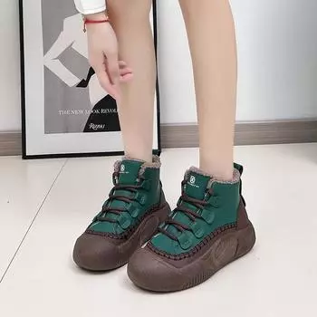 Женские ботинки Combat High Platform Brown Women s Snow Boots With Lace-up Punk Style No Slipery Chic Point, горячее предложение, распродажа 35