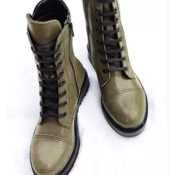 Женские ботинки цвета хаки на шнуровке