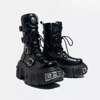 Женские ботинки Dark Punk, металлические на танкетке, со шнуровкой, средние ботинки, готические ботинки Martin 35