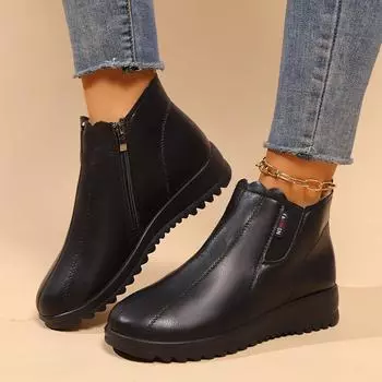 Женские ботинки, хит продаж, мягкая кожаная обувь для женщин, зимние ботинки на мягкой подошве, женские хлопковые плюшевые туфли для мам Botas De Mujer 35 чёрный