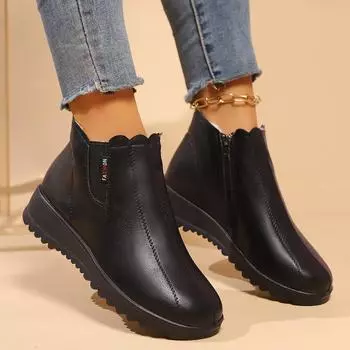 Женские ботинки, хит продаж, мягкая кожаная обувь для женщин, зимние ботинки на мягкой подошве, женские хлопковые плюшевые туфли для мам Botas De Mujer 35 чёрный