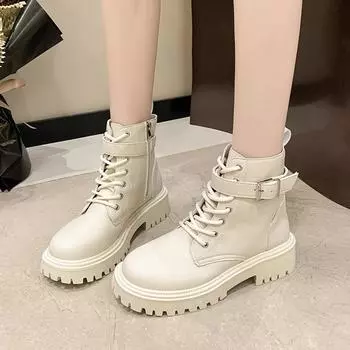 Женские ботинки из искусственной кожи телесного цвета со шнуровкой, короткие ботинки больших размеров 42 белый