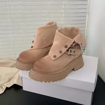 Женские ботинки из матовой кожи на толстой подошве, новые осенние ботинки с воротником в стиле ретро в британском стиле, нескользящие, с пряжкой на ремне, короткие женские ботинки 35