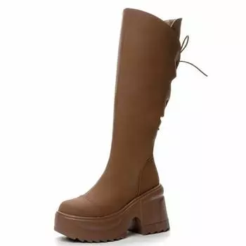 Женские ботинки из микрофибры 10 см, кожаные, осенние, на платформе, танкетке, до колена, модные, британские, ботильоны, весенние, на молнии, синтетические ботинки 34 бежевый