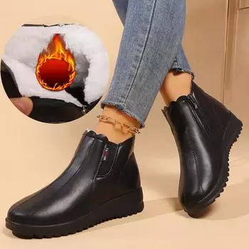 Женские ботинки из мягкой кожи, женские зимние ботинки на мягкой подошве, ботильоны из плюшевой кожи и хлопка, женские 35 чёрный
