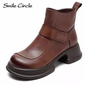 Женские ботинки из натуральной кожи, ботильоны на платформе с боковой молнией, повседневные модные ботинки на толстой подошве