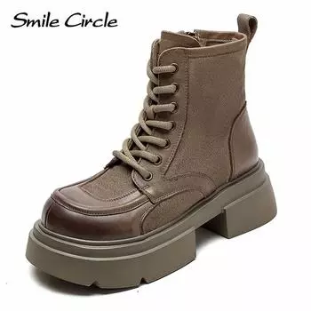 Женские ботинки из натуральной кожи, ботильоны на платформе с боковой молнией, повседневные модные ботинки на толстой подошве