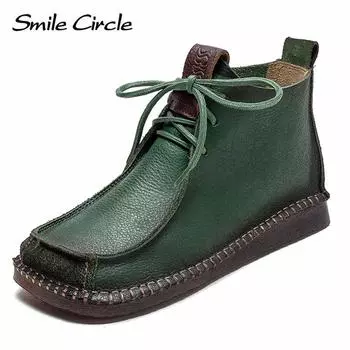 Женские ботинки из натуральной кожи, ботильоны с квадратным носком на шнуровке, модные простые повседневные ботинки 35 коричневый