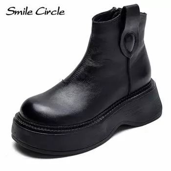 Женские ботинки из натуральной кожи, ботильоны на платформе с боковой молнией, повседневные модные ботинки на толстой подошве