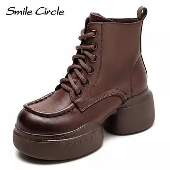 Женские ботинки из натуральной кожи, ботильоны на платформе с боковой молнией, модные модные ботинки с толстой подошвой