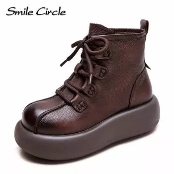 Женские ботинки из натуральной кожи, на шнуровке, с утолщенной подошвой, удобные, модные, повседневные ботинки 35 коричневый