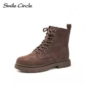 Женские ботинки из натуральной кожи, на шнуровке, с толстой подошвой, модные, удобные ботинки 35 чёрный