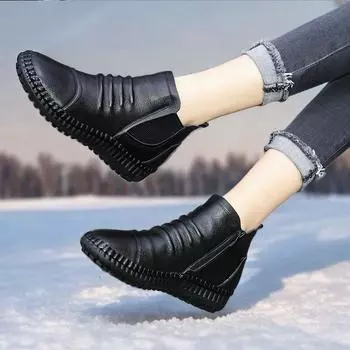 Женские ботинки из натуральной кожи на плоской подошве — универсальные, повседневные и удобные короткие ботинки с мягкой подошвой 37