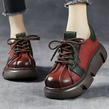 Женские ботинки из натуральной кожи, обувь в стиле ретро, новинка 2024 года, осень-зима, лаконичные ботинки на платформе с круглым носком и двойной молнией ручной работы 35 бежевый