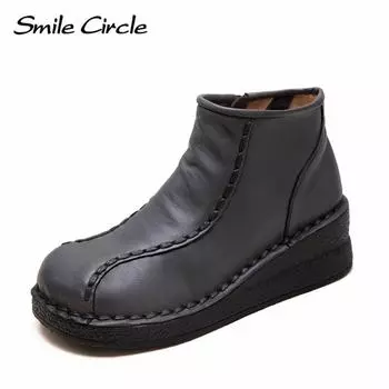 Женские ботинки из натуральной кожи с круглым носком на молнии, модные удобные повседневные ботинки 35 серый