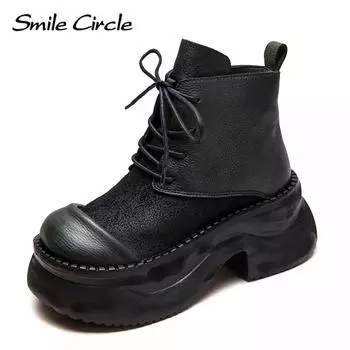 Женские ботинки из натуральной кожи с круглым носком, на шнуровке, с толстой подошвой, удобные, модные, повседневные ботинки 34 зелёный