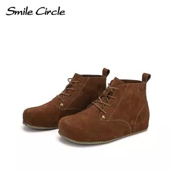 Женские ботинки из натуральной кожи с круглым носком, на шнуровке, с толстой подошвой, модные, удобные, повседневные ботинки 35