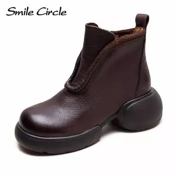 Женские ботинки из натуральной кожи с круглым носком, на молнии, короткие, удобные, модные, повседневные ботинки 35 коричневый