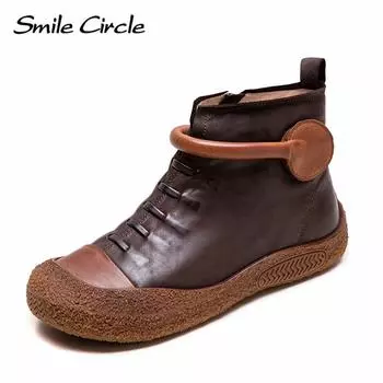 Женские ботинки из натуральной кожи с круглым носком на молнии, модные удобные повседневные ботинки 35 коричневый