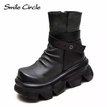 Женские ботинки из натуральной кожи с круглым носком, на молнии, с толстой подошвой, удобные, модные, повседневные ботинки 34 зелёный