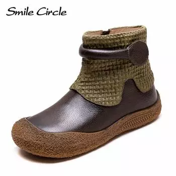 Женские ботинки из натуральной кожи с круглым носком на молнии, модные удобные повседневные ботинки 35 зелёный