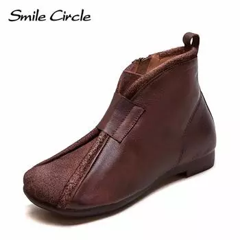 Женские ботинки из натуральной кожи с круглым носком, на молнии, короткие, удобные, модные, повседневные ботинки 35 коричневый