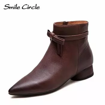 Женские ботинки из натуральной кожи с острым носком и молнией, короткие, удобные, модные, повседневные ботинки 35 коричневый