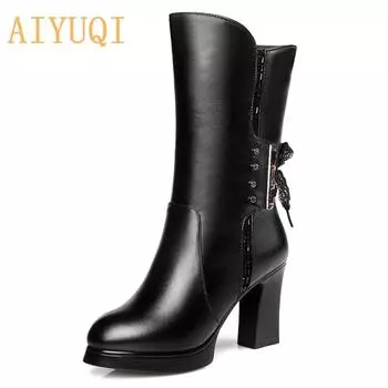 Женские зимние сапоги из натуральной кожи, на каблуке 35