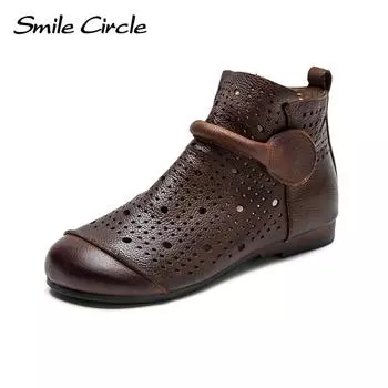 Женские ботинки из натуральной кожи, туфли на толстой подошве с круглой головкой и шнуровкой, модная повседневная обувь в стиле ретро 35 серый