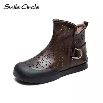 Женские ботинки из натуральной кожи, туфли на толстой подошве с круглой головкой и шнуровкой, модная повседневная обувь в стиле ретро 35