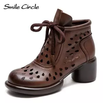 Женские ботинки из натуральной кожи, туфли на толстой подошве с круглой головкой и шнуровкой, модная повседневная обувь в стиле ретро 36 коричневый