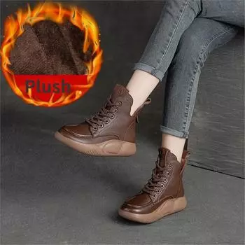 Женские ботинки из натуральной кожи, зимняя женская обувь на шнуровке с круглым носком, ботильоны ручной работы в стиле ретро с шитьем 35 чёрный