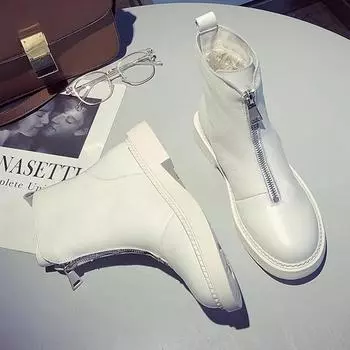 Женские ботинки из натуральной кожи, зимняя бархатная женская обувь, модные женские дышащие ботинки из воловьей кожи, легкие белые ботинки на молнии спереди 35