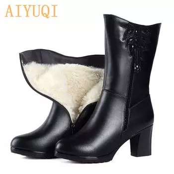 Женские ботинки из натуральной шерсти. Теплые зимние женские сапоги. Сапоги на высоком каблуке. Женские зимние сапоги. 35