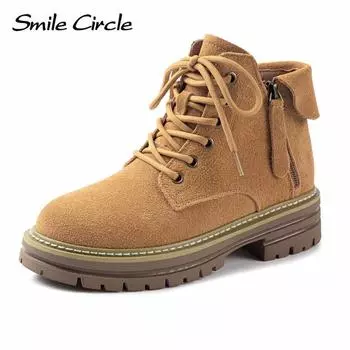 Женские ботинки из натуральной замши с круглым носком, на молнии, массивные ботинки, модные повседневные рабочие ботинки 34 жёлтый