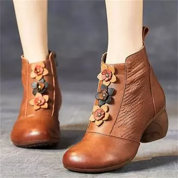 Женские ботинки, коллекция 2023 года, зимние женские ботильоны из натуральной кожи на толстом каблуке, нескользящая повседневная обувь в стиле ретро на мягкой подошве 35 чёрный