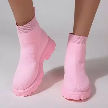 Женские ботинки Легкие брендовые ботильоны Женские повседневные модные носки-сапоги Вязаные зимние туфли средней высоты на платформе для женщин 35 абрикосовый