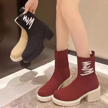 Женские ботинки лето осень новые дышащие туфли для женщин вязаные высокие повседневные спортивные эластичные короткие ботинки женские Botas De Mujer 35 абрикосовый