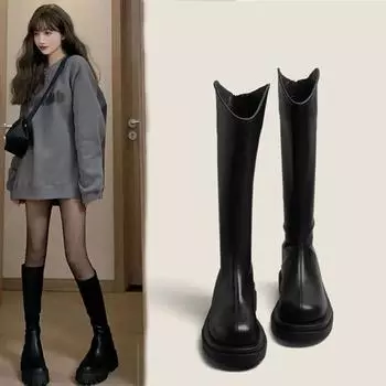 Женские ботинки Martin 2024 года, новые весенне-осенние длинные ботинки на толстой подошве с высоким голенищем, без колена 35 чёрный