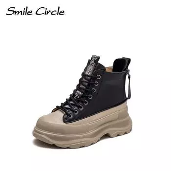 Женские ботинки martin из натуральной кожи на массивном каблуке. Удобные повседневные ботинки на толстой подошве. Модные женские ботинки с высоким берцем.