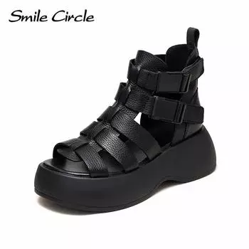 Женские ботинки martin из натуральной кожи на массивном каблуке, толстые ботинки с полой пряжкой, высокие сандалии в стиле ретро, ботинки 35 чёрный