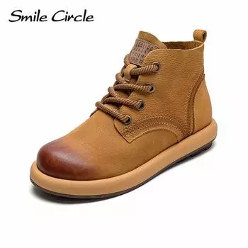 Женские ботинки martin из натуральной кожи на массивном каблуке, ботинки на платформе со шнуровкой и круглым носком, модные повседневные ботильоны