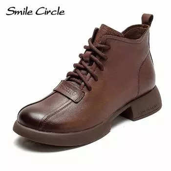 Женские ботинки martin из натуральной кожи на массивном каблуке, ботинки на толстой подошве со шнуровкой и круглым носком, модные ботильоны в стиле ретро