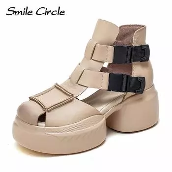 Женские ботинки martin из натуральной кожи на массивном каблуке, толстые ботинки с полой пряжкой, модные сандалии в стиле ретро, ботинки 35 бежевый