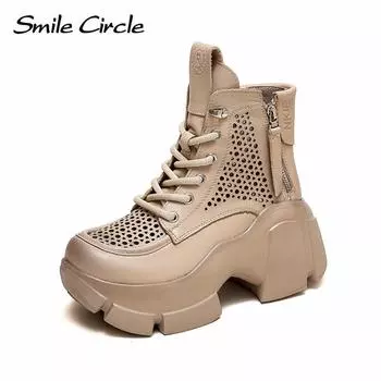 Женские ботинки martin из натуральной кожи на массивном каблуке, ботинки «Мартенс» с круглым носком и толстой подошвой, дышащие сандалии в стиле ретро, ботинки 34 бежевый