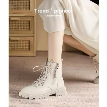 Женские ботинки Martin из натуральной кожи : 2022 Британский стиль, универсальные белые, желтые и черные, плюс бархат, платформа, внутренний подъем, короткие сапоги size 39 чёрный