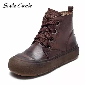 Женские ботинки martin из натуральной кожи, ботильоны с круглым носком и боковой молнией, модная массивная обувь в стиле ретро